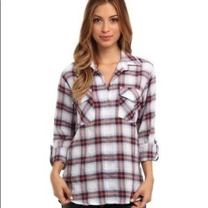 Sam Edelman Plaid Button Up Shirt With Gold Zipper